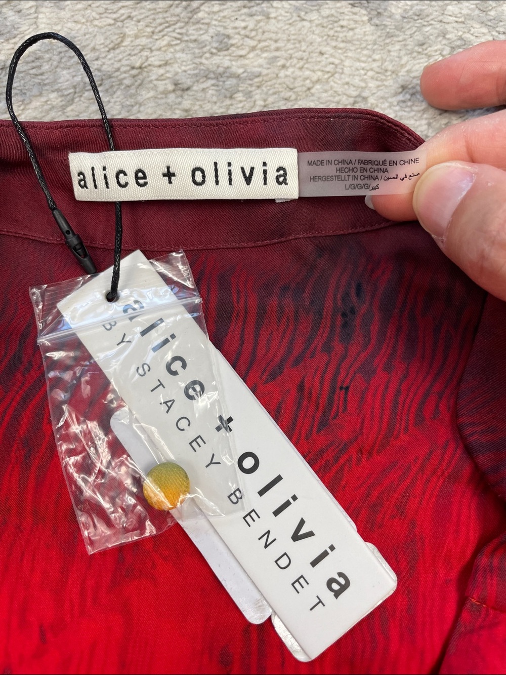 NWT Alice + Olivia Serena Rainbow Tie dye Peasant Top Blouson Boho Colorful Sz L - Picture 10 of 14